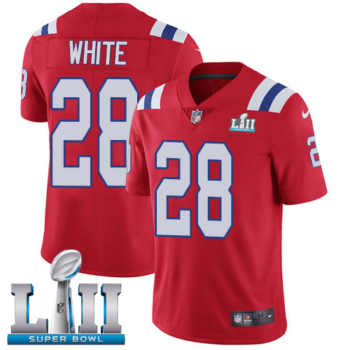 Nike Patriots #28 James White Red Alternate Super Bowl LII Men's Stitched NFL Vapor Untouchable Limited Jersey - Click Image to Close